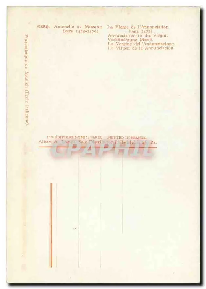Vierge de l'Annonciation — Antenello de Messine (vers 1425-1479) — Les Éditions Nomis, Paris - Verso