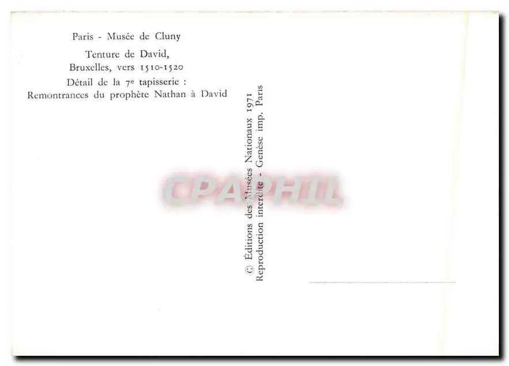 Tapeçaria de David — Detalhe da 7ª tapeçaria: Advertências do profeta Nathan a David — Edições dos Museus Nacionais, Paris 1971 - Verso
