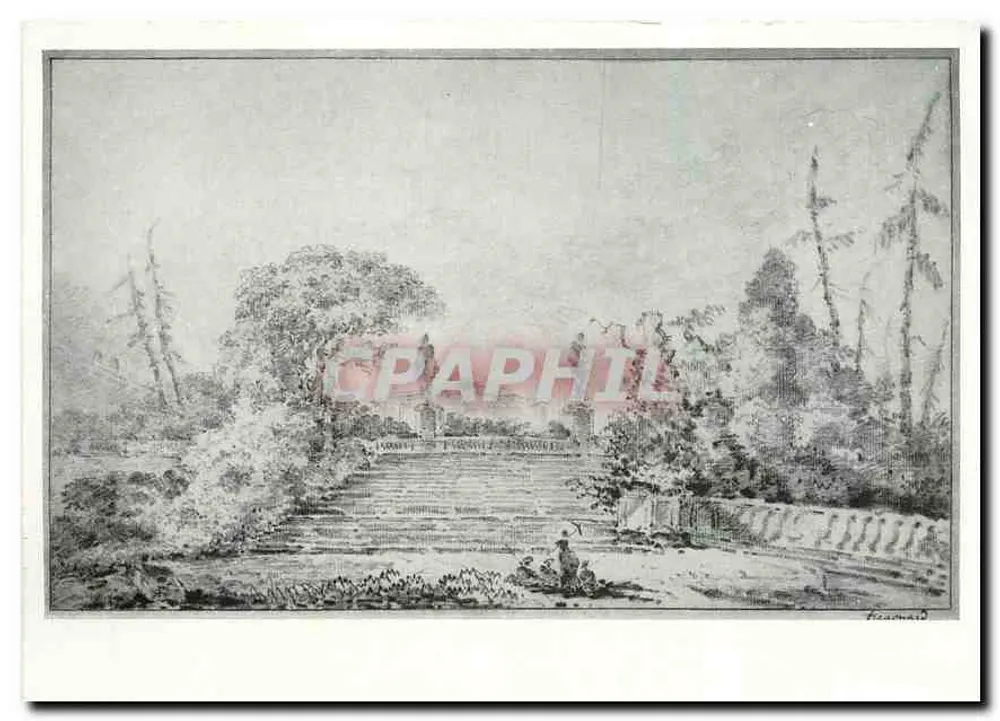 Pejzaż z schodami w parku — Jean Honoré Fragonard (1732-1806) — Wydawnictwo Muzeum Państwowego Ermitażu - Awers