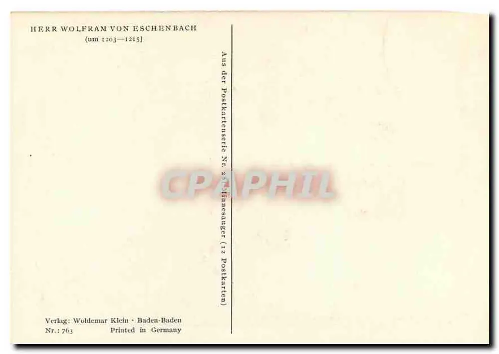 Cavaleiro e moça — cena medieval — Verlag Woldemar Klein, N° 763 - Verso