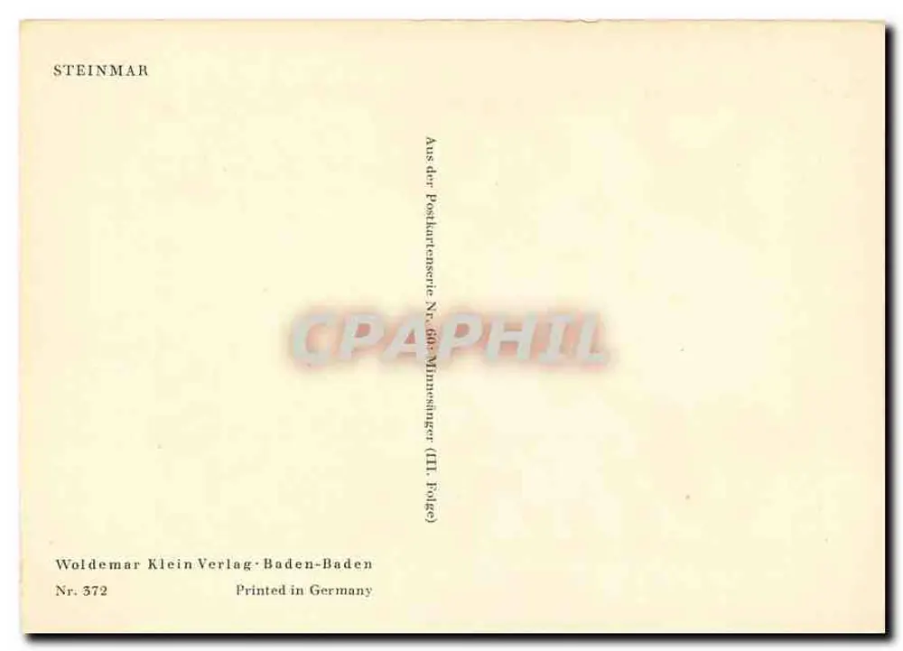 Scena z pieśni minnesängerów — Steinmar — wydawca Woldemar Klein Verlag-Baden-Baden, nr 372 - Rewers