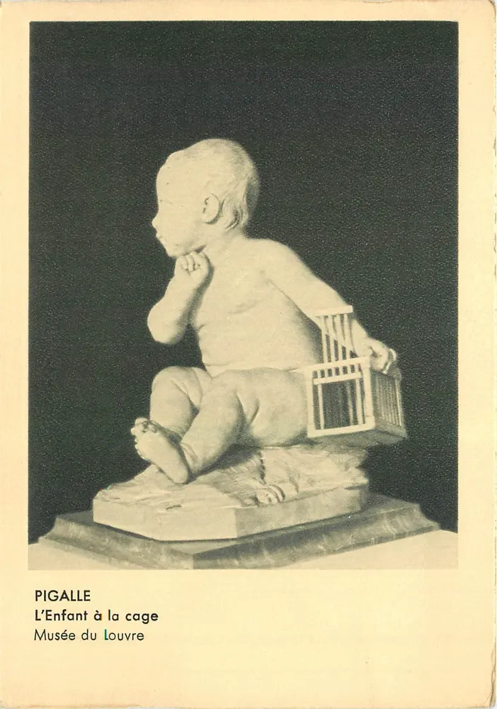 The Child with the Cage — sculpture by Pigalle — Louvre Museum - Front