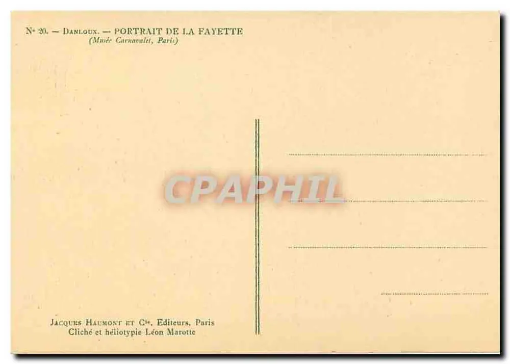 Retrato de La Fayette — Danloux — N° 20 — Jacques Haumont e Cie, Paris - Verso