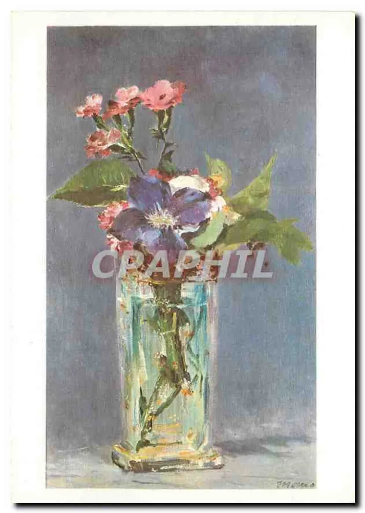 Oeillet et clématite dans un vase de cristal — reproduction — Fernand Hazen éditeur, n° 684 - Recto