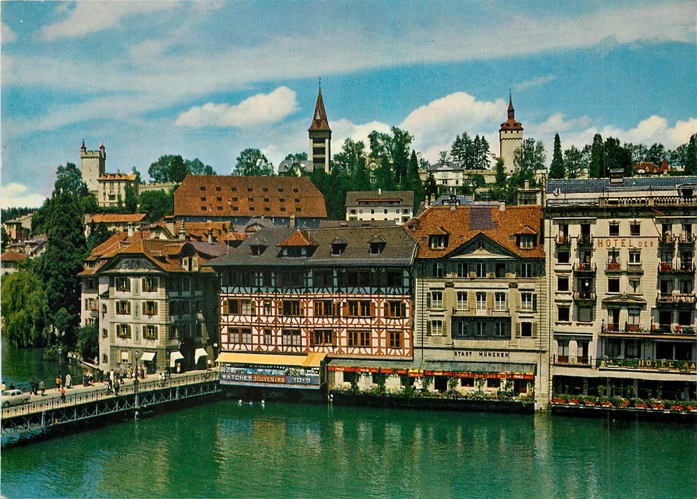 Luzern, Stare Miasto nad Reuss i wieże Musegg — Colorverlag und Druck J. Kündig, Zug, nr 2027 - Awers