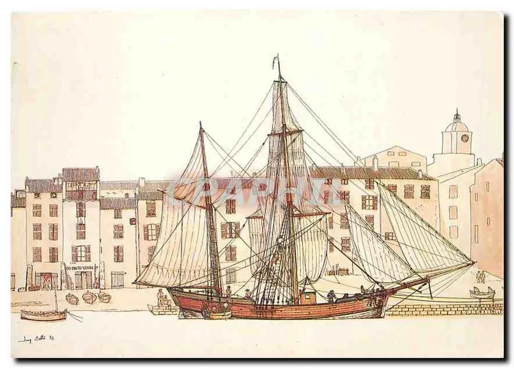 Bombarde em Saint-Tropez (cerca de 1840) — Desenho de Jean BELLIS — oferecido pela Revue Le Chasse-Marée - Frente