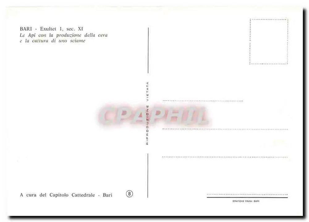 Bari - Exuliet, 1. Jahrhundert XI — Die Bienen und die Produktion von Wachs — Verleger: Gràfiche Favia - Bari, Nr. 8 - Rückseite