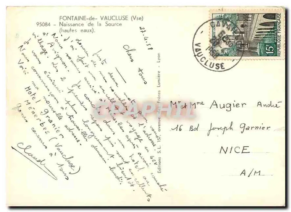 Fontaine-de-Vaucluse — Nascer da Fonte (altas águas) — Edições S.L. (Frères Lumière) - Verso
