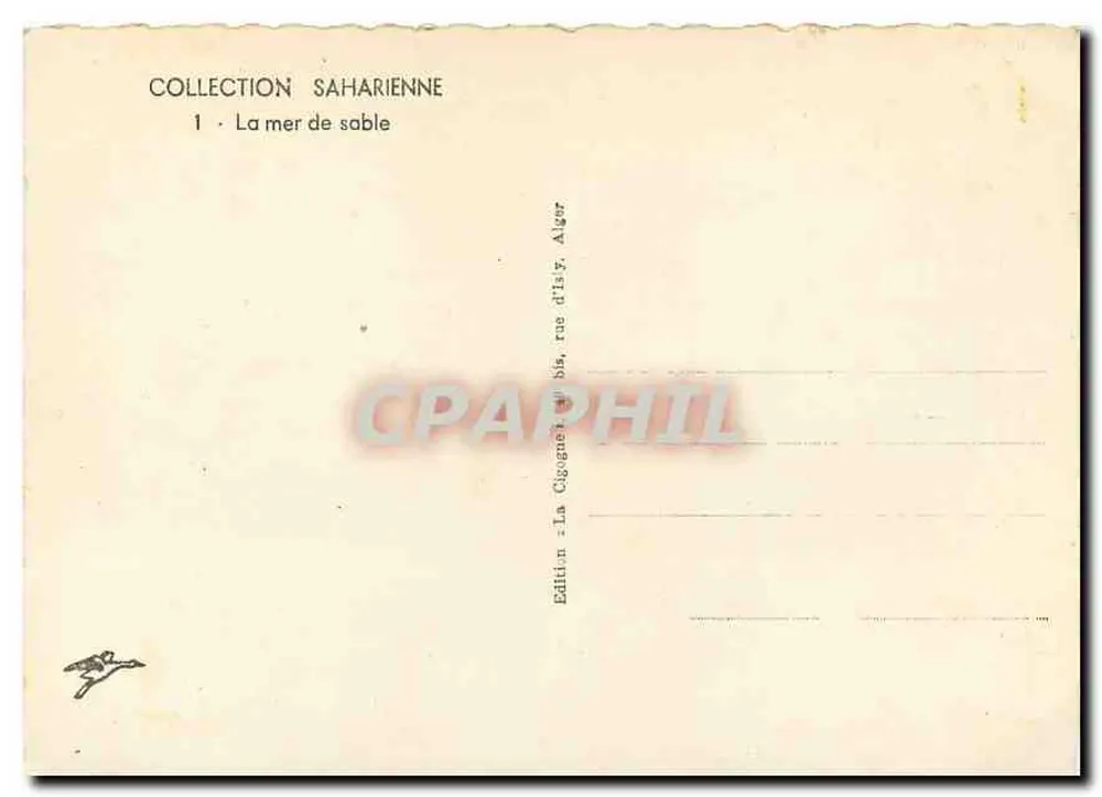 Dunen van de Sahara — De zee van zand — Uitgave La Cigogne, Alger - Achterkant