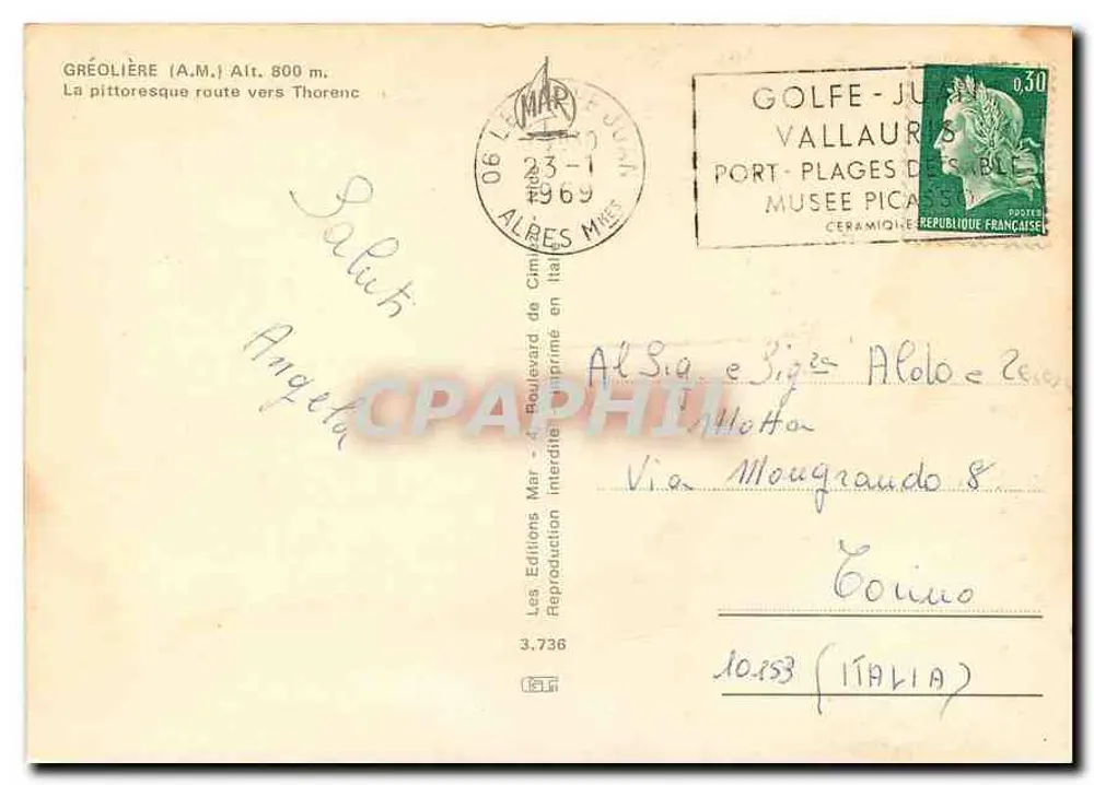 Gréolière (A.M.) — Rota pitoresca para Thorenc — Les Editions de Cimiez, n° 3.736 - Verso