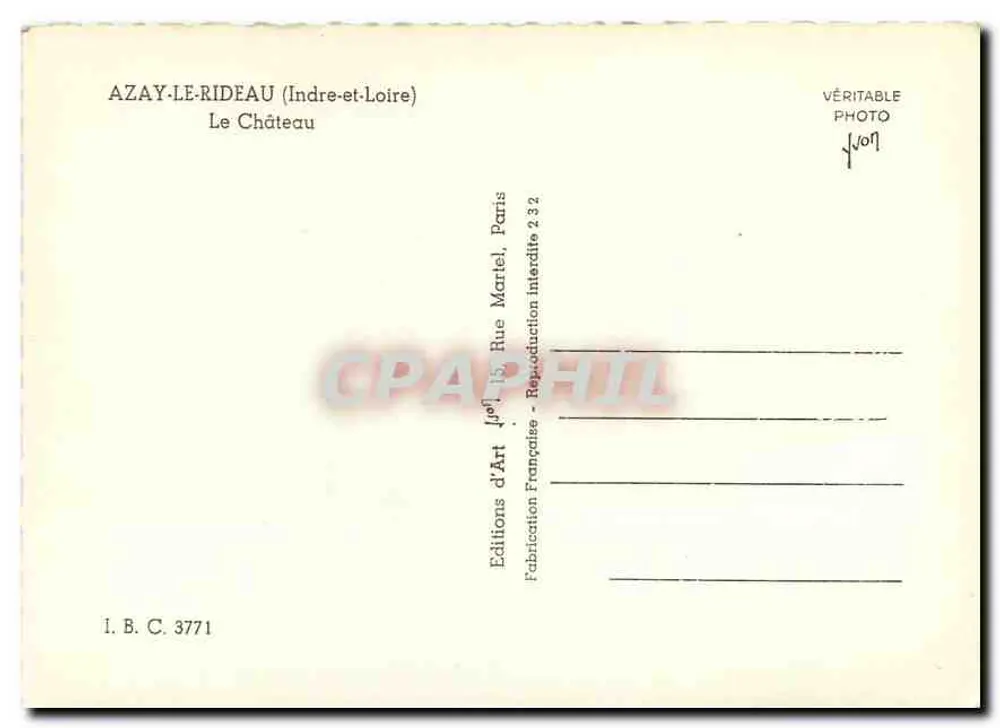 Azay-le-Rideau (Indre-et-Loire) — Le Château — Éditions d'Art, Paris - Verso