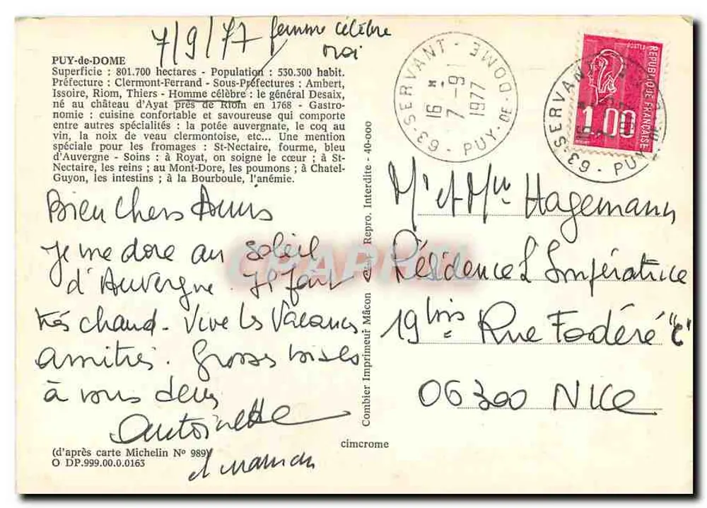 Puy-de-Dôme — Carte postale touristique avec carte et photos de lieux — Combier Imprimerie - Verso