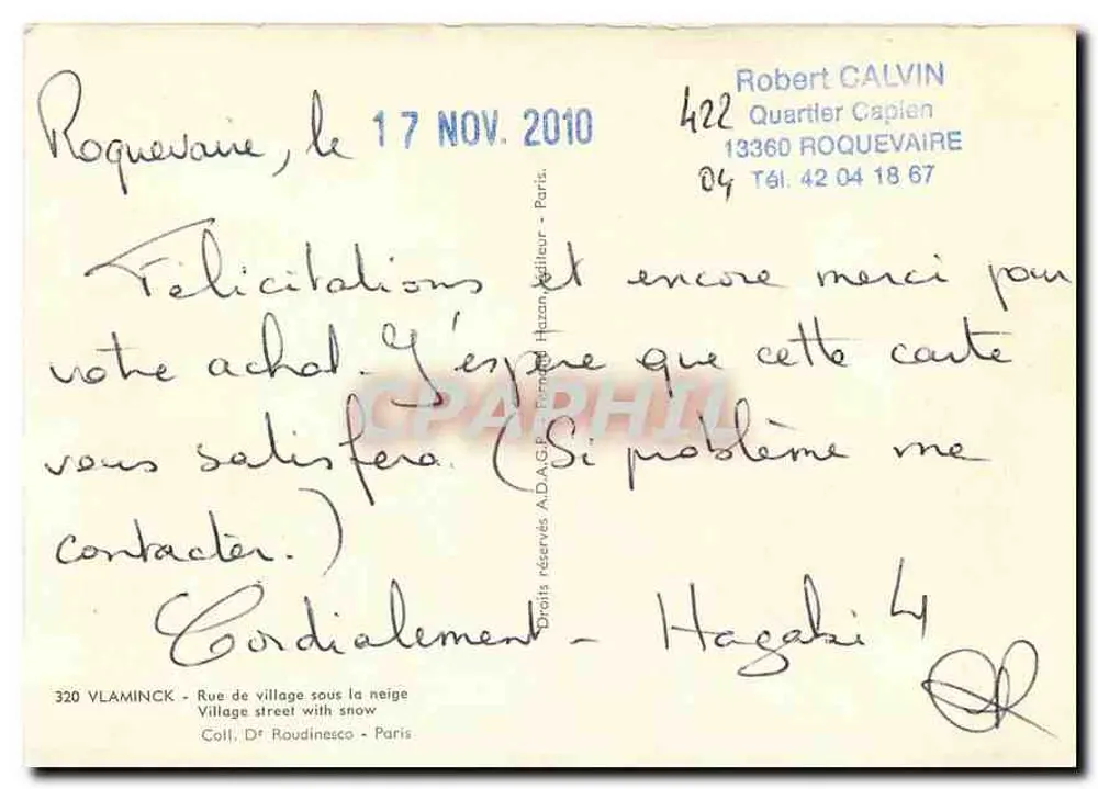 Rue de village sous la neige — Vlaminck — éditeur Hagabi 4 - Verso