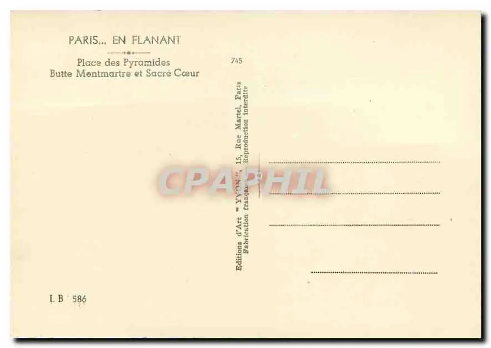 Paris — Place des Pyramides, Butte Montmartre und Sacré-Cœur — Éditions d'Art Yvon - Rückseite