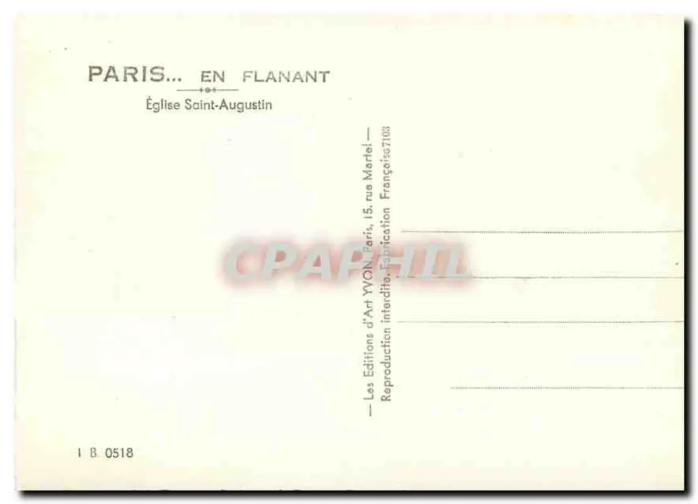 Paris... em Passeio — Igreja de São Agostinho — Edições de Arte Yvon Martel - Verso