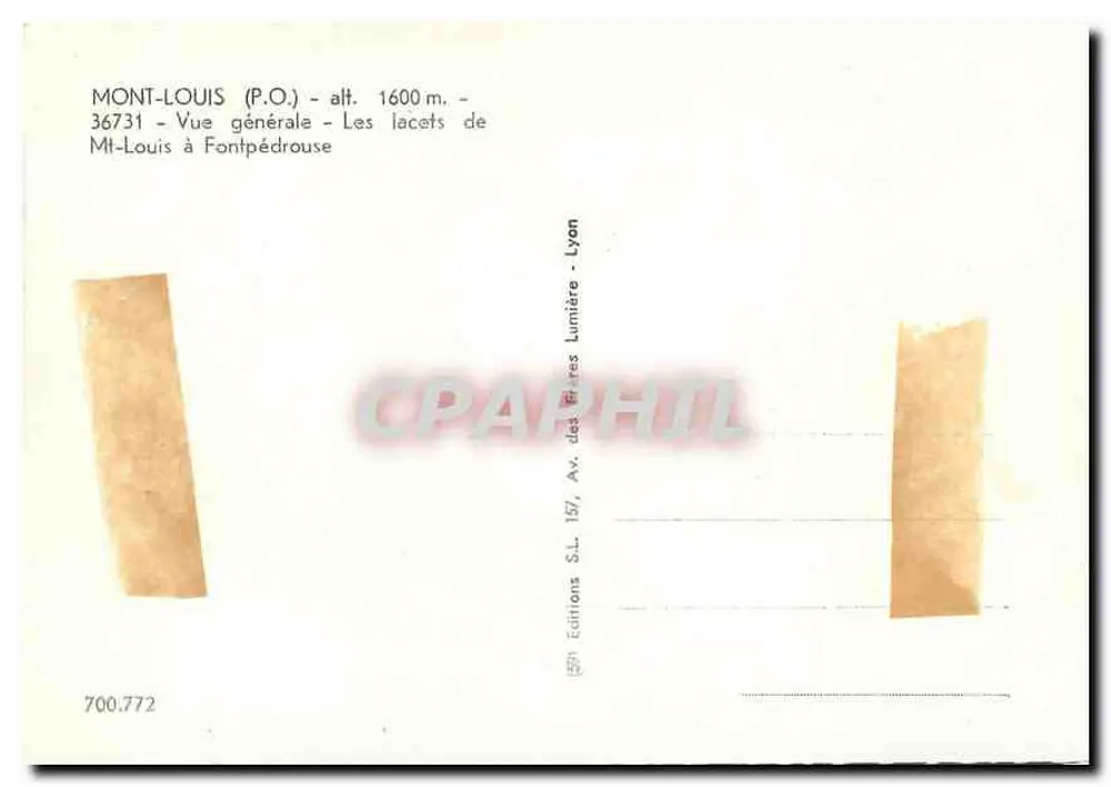 Mont-Louis (P.O.) — Widok ogólny — Zagięcia wzdłuż Mt-Louis do Fontpérouse — Wydawnictwo S.L. Lyon - Rewers