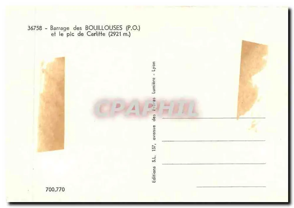 Diglio delle Bouillouses — picco di Carlitte (2921 m.) — Éditions des Frères Lumière, Lione - Verso
