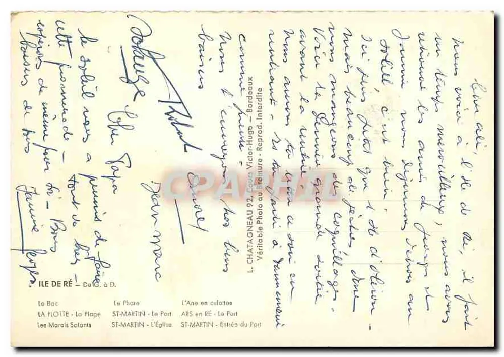Ilha de Ré — Vista panorâmica — L. Chatagneau, 92, avenida Victor-Hugo, Bordeaux - Verso