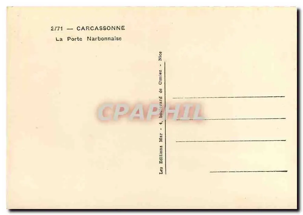 Carcassonne — A Porta Narbonnese — Éditions Cimiez de Gimiez - Verso