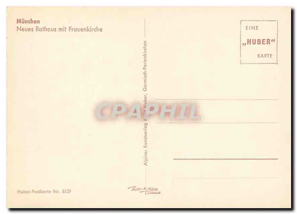 Munique — Novo Rathaus e Frauenkirche — Alpiner Kunstverlag Huber, Garmisch-Partenkirchen, n° 8129 - Verso