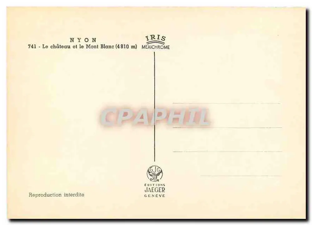 Kasteel van Nyon — uitzicht op het Léman en het Mont-Blanc — Uitgaven Jaeger, n°741 - Achterkant