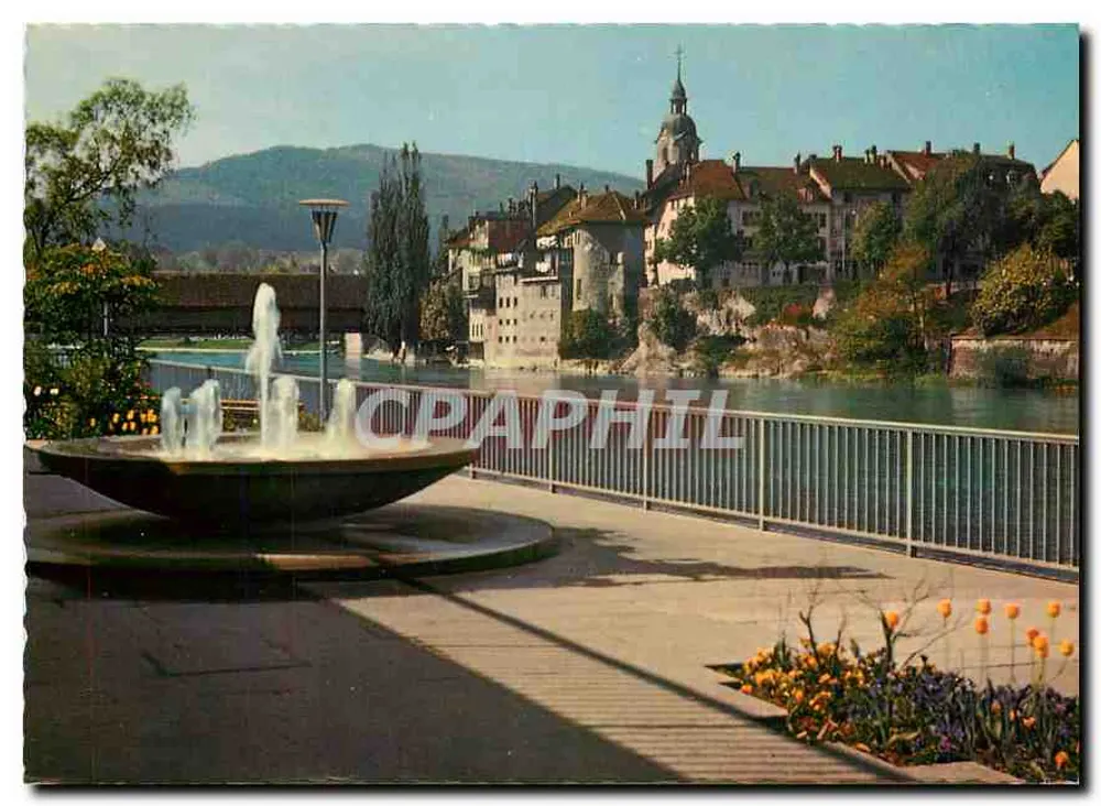 Fonte e vista do rio — Olten, Suíça — Photoglob-Wehrli AG, Zurique - Frente