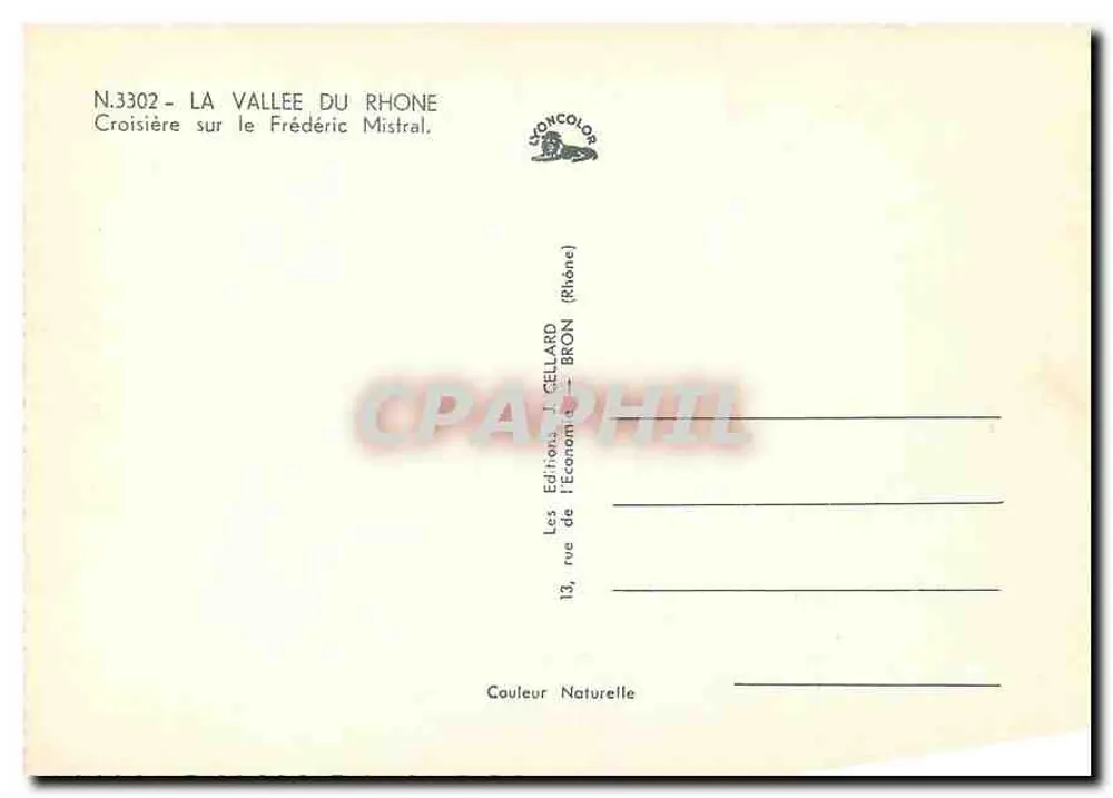 A Vale do Ródano — Cruzeiro no Frédéric Mistral — Edições J. Gellard, Bron - Verso