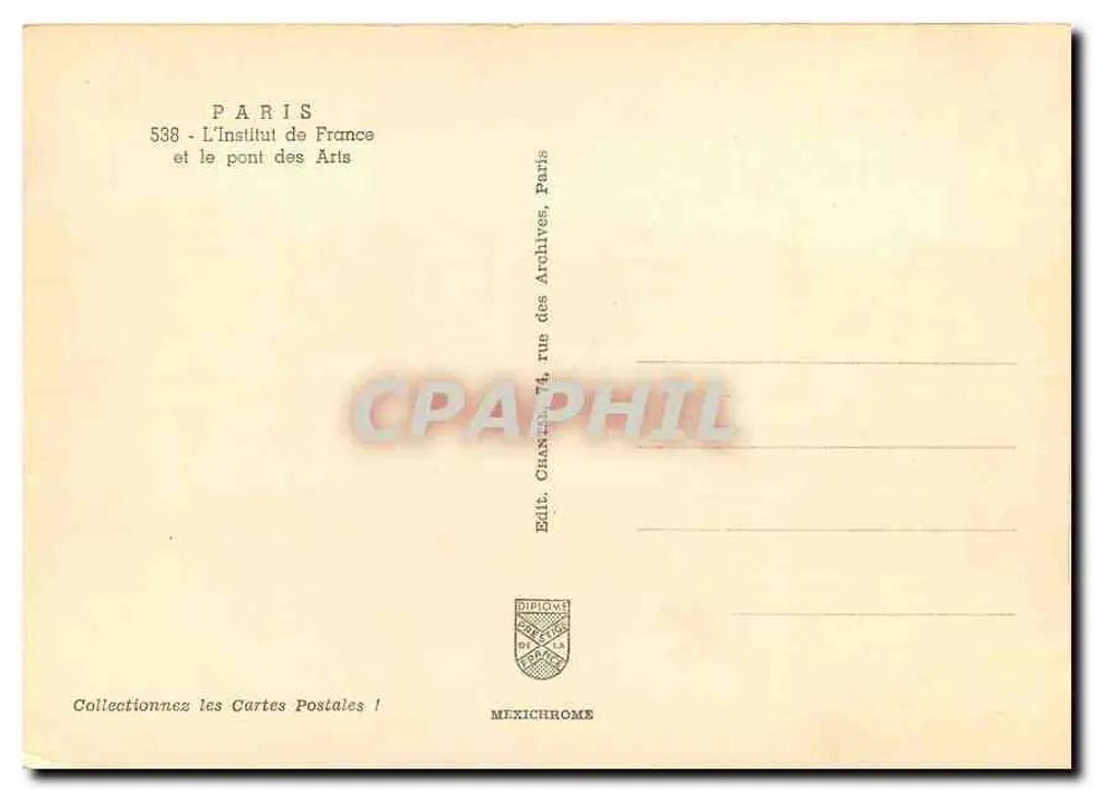 Paris - Das Institut Frankreichs und die Brücke der Künste — Diplomowex, Mexichrome - Rückseite