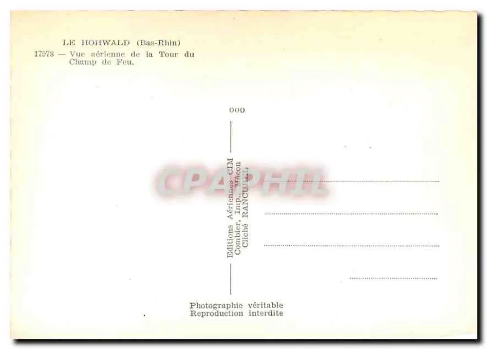 Le Hohwald (Bas-Rhin) — Luftbild der Turm des Feuerfelds — Luftbild-Editionen CIM - Rückseite
