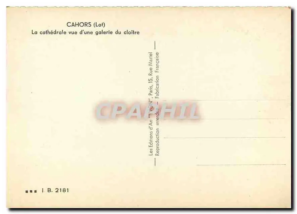 Cahors (Lot) — Die Kathedrale aus einer Galerie des Klostergangs gesehen — Éditions d'Art Marrel, Paris - Rückseite