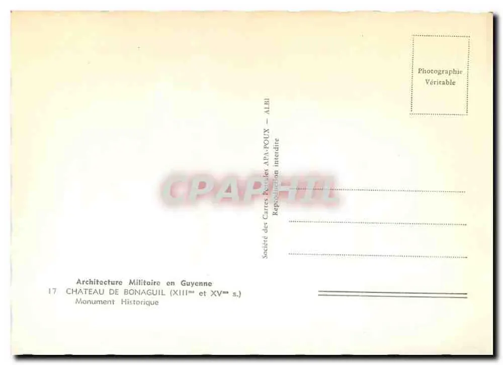 Château de Bonaguil — Military Architecture in Guyenne — Société des Cartes Postales APA-BOUX - Back