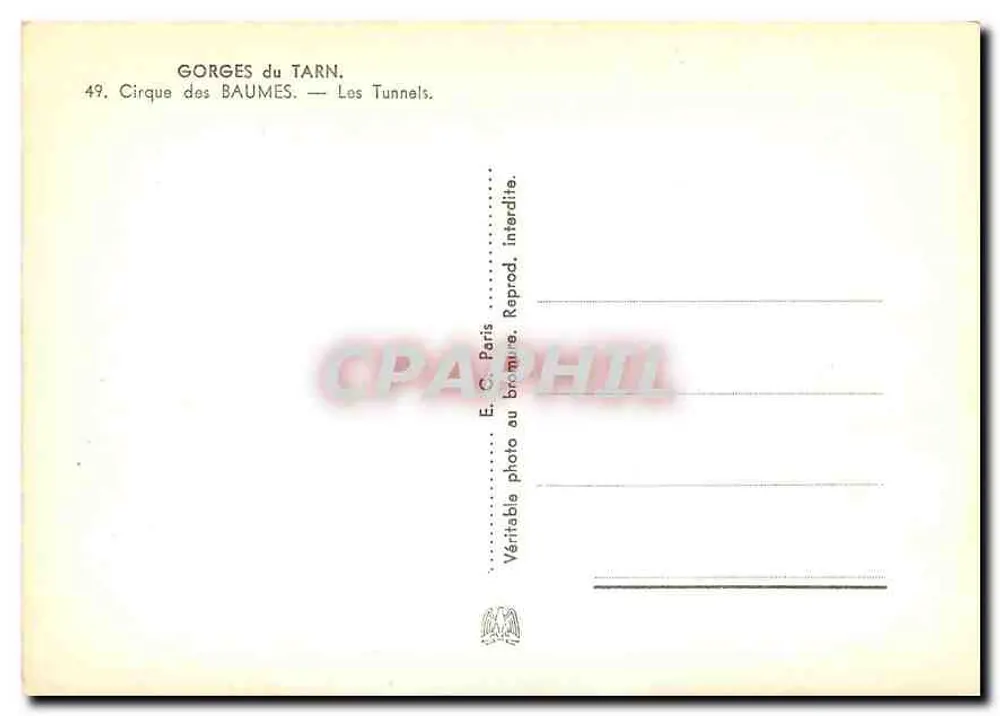 Gorges do Tarn — Cirque das Baumes — Os Túneis — E. C. Paris, n°49 - Verso