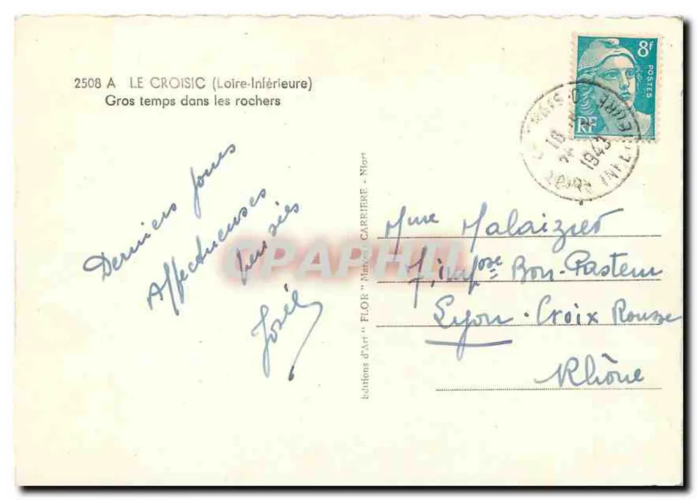 Le Croisic — Stürmische Wetter auf den Felsen — Éditions d'Art Flor, Nîort, n° 2508 A - Rückseite