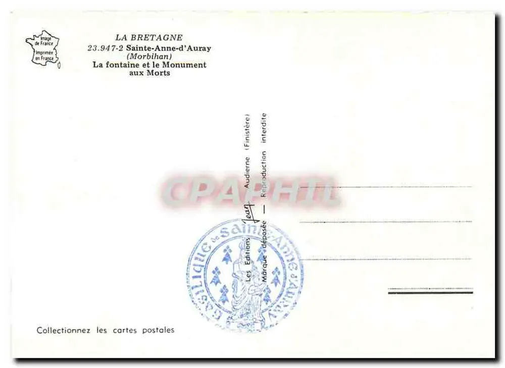 Sainte-Anne-d'Auray — Die Fontäne und der Kriegerdenkmal — Éditions Jean - Rückseite