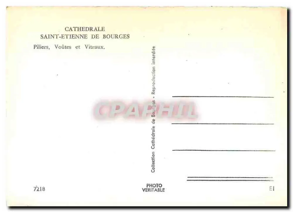 Kathedrale Saint-Étienne von Bourges — Säulen, Gewölbe und Farbglasfenster — Sammlung Kathedrale de Bourges, Nr. 7218 - Rückseite