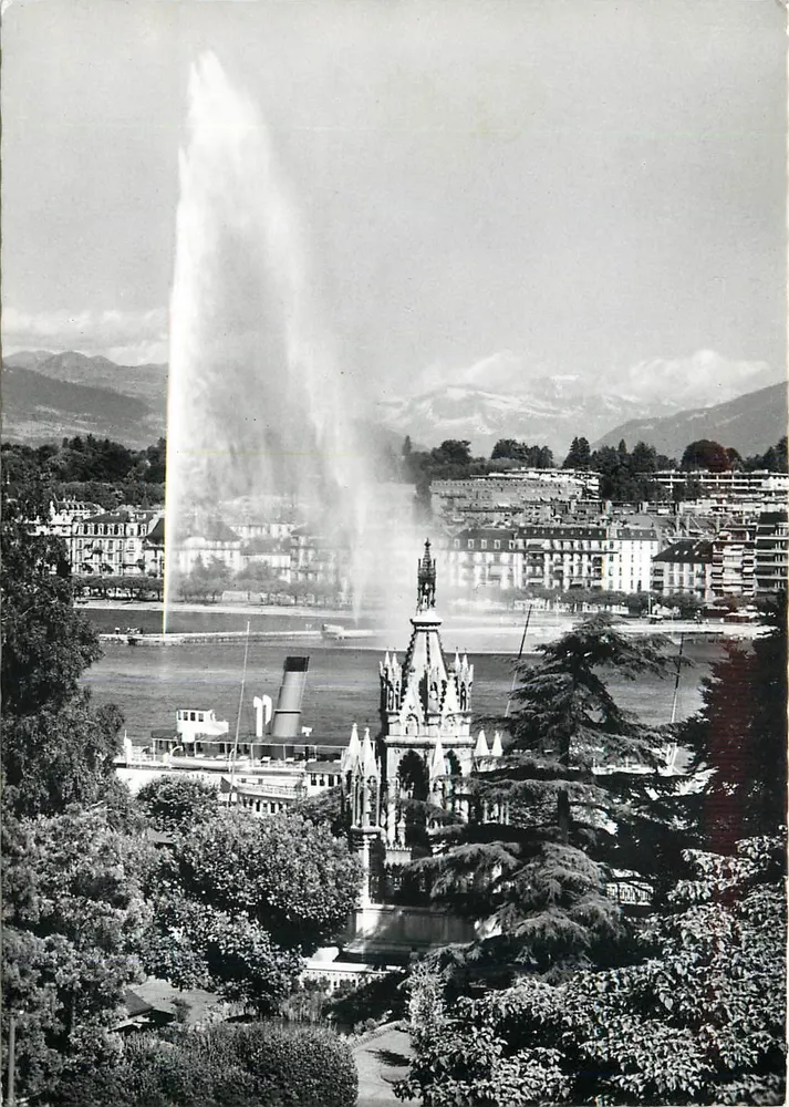 Genebra — Monumento Brunswick e o jato d'água (120 m) — Éditions Jaeger Genebra, n° 8037 - Frente