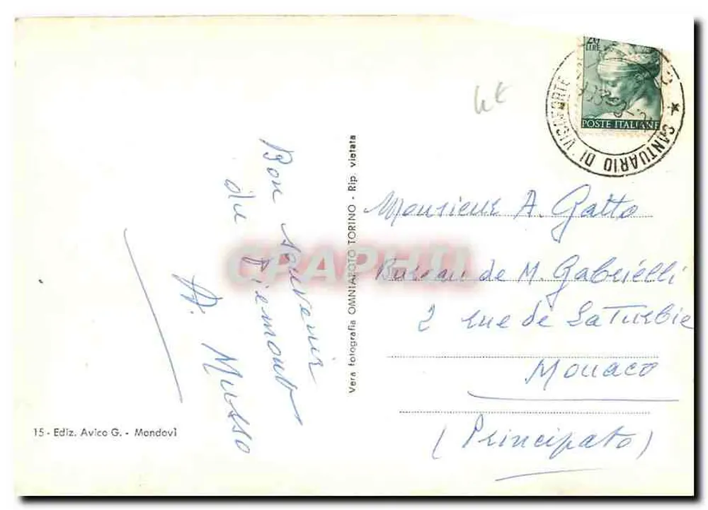 Santuario di Mondovì presso Vicoforte — Monviso m.3841 — Ediz. Avico G. - Mondovì - Verso