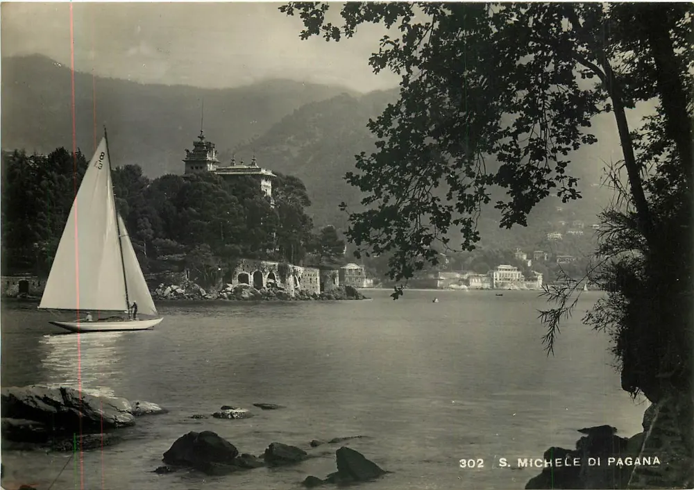 S. Michele di Pagana — vista do lago com vela — G. Moccellin, Rapallo, n°302 - Frente