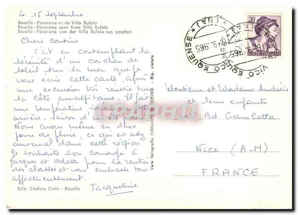 रैवेल्लो - विला रूफोलो से पैनोरामा — एडी. सिकालेसे कार्लो, टोरिनो - पीछे