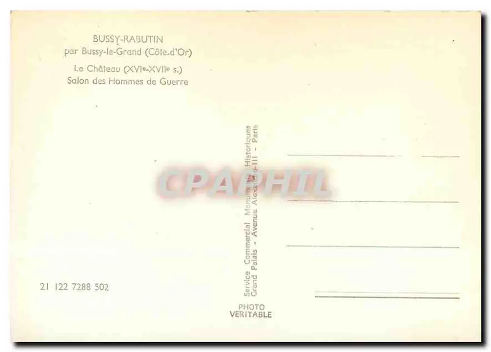 Bussy-Rabutin — Das Schloss (Côte-d'Or) — Salon des Hommes de Guerre — Services Commercial Mortuaires Grand Palais - Rückseite