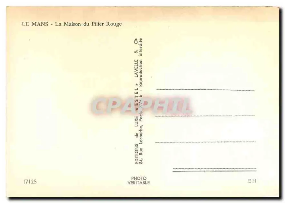 Le Mans - La Maison du Pilier Rouge — Uitgever Estel, n° 17125 - Achterkant