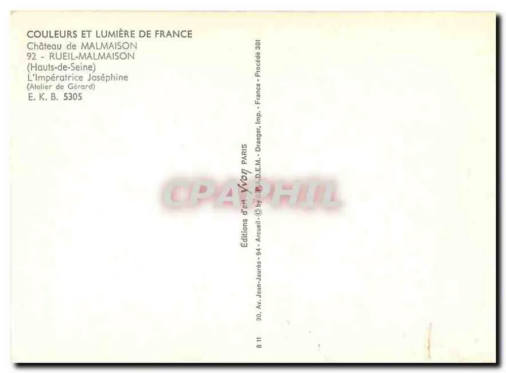 A Imperatriz Joséphine — Castelo de Malmaison — Éditions d'art Yvon - Verso