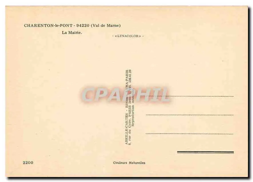 Charenton-le-Pont — La Mairie — Édition LYNACOLOR - Verso