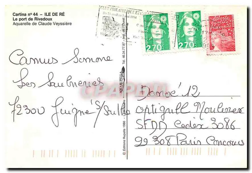 Der Hafen von Rivedoux — Insel Ré — Aquarelle von Claude Veyssière — Éditions Rupella - Rückseite