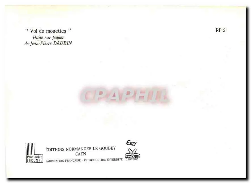 Vol de mouettes — Huile sur papier — Éditions Normandes Le Goubey, Caen, RP 2 - Verso