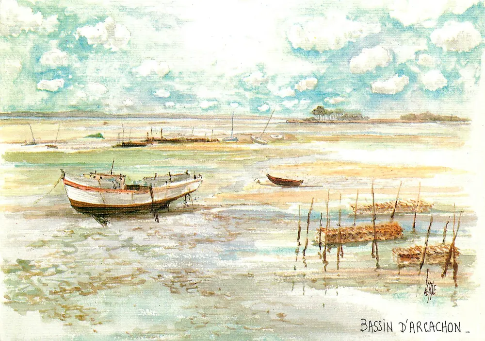 Bassins d'Arcachon — vista marítima — aquatinta de Robert Lepine - Frente