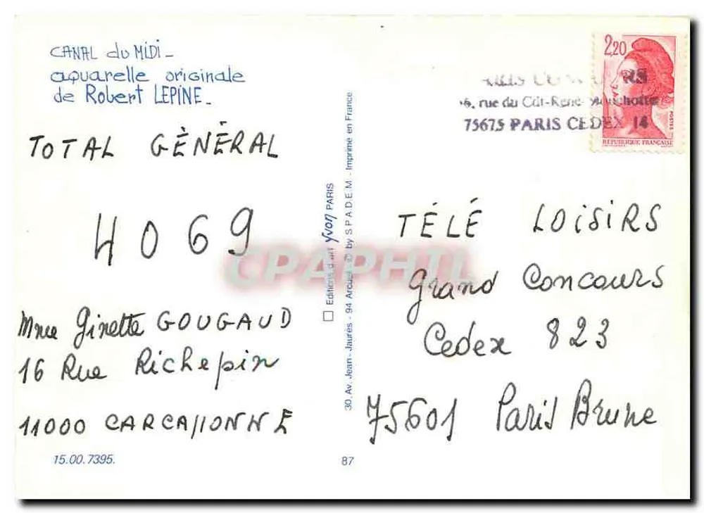 मिडी नदी — रॉबर्ट लेपिन द्वारा एक मूल एक्रिलिक चित्र — SPADÉM द्वारा प्रकाशित - पीछे