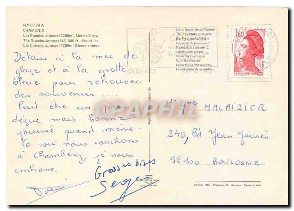 As Grandes Jorasses (4206m) — Mar de Gelo — Éditions HIDA, N° 08 74 A - Verso