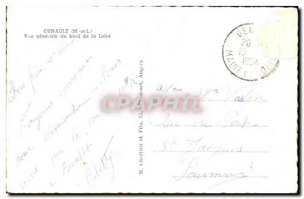 Cunault (M.-et-L.) — Vue générale au bord de la Loire — M. Chrétien et Fils, Angers - Verso