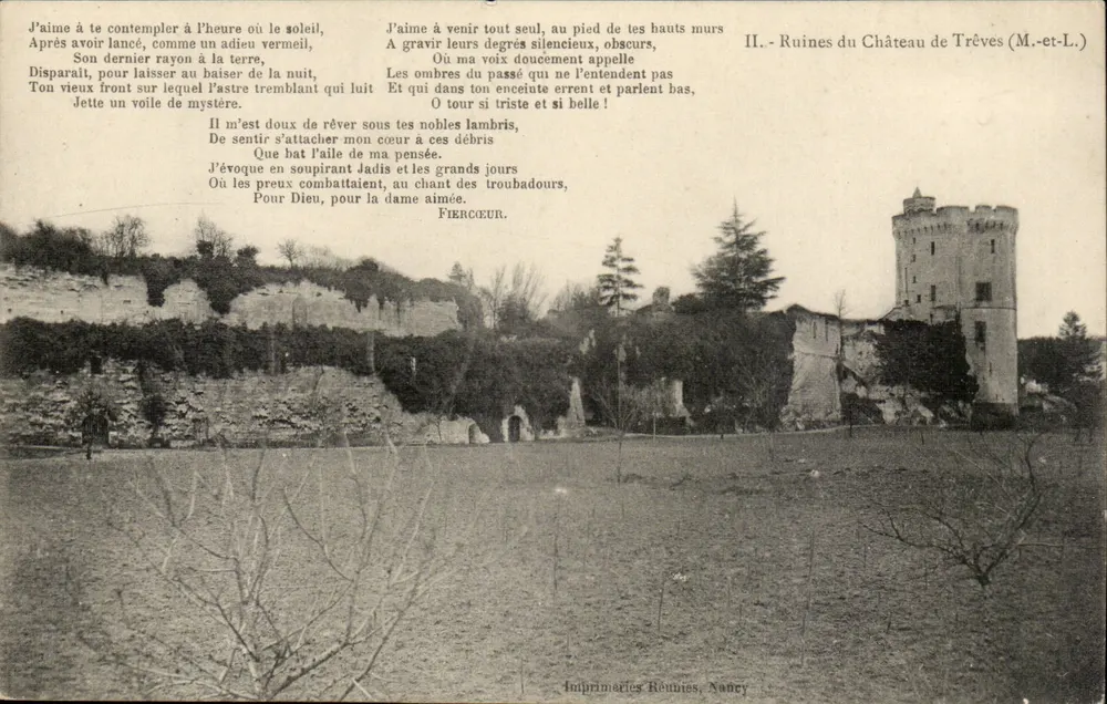 Ruines du Château de Trèves (M.-et-L.) — poème de FIERCŒUR — Imprimeries Réunies, Nancy - Recto